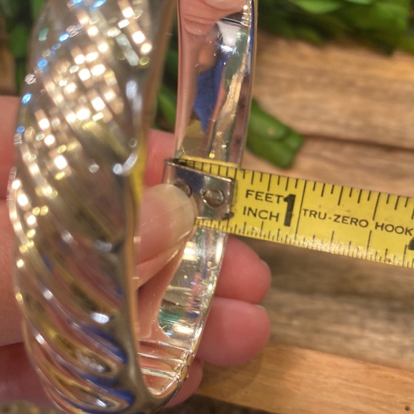 Ribbed Sterling Silver 950 Hinged Bracelet/Bangle - Picture 5 of 8